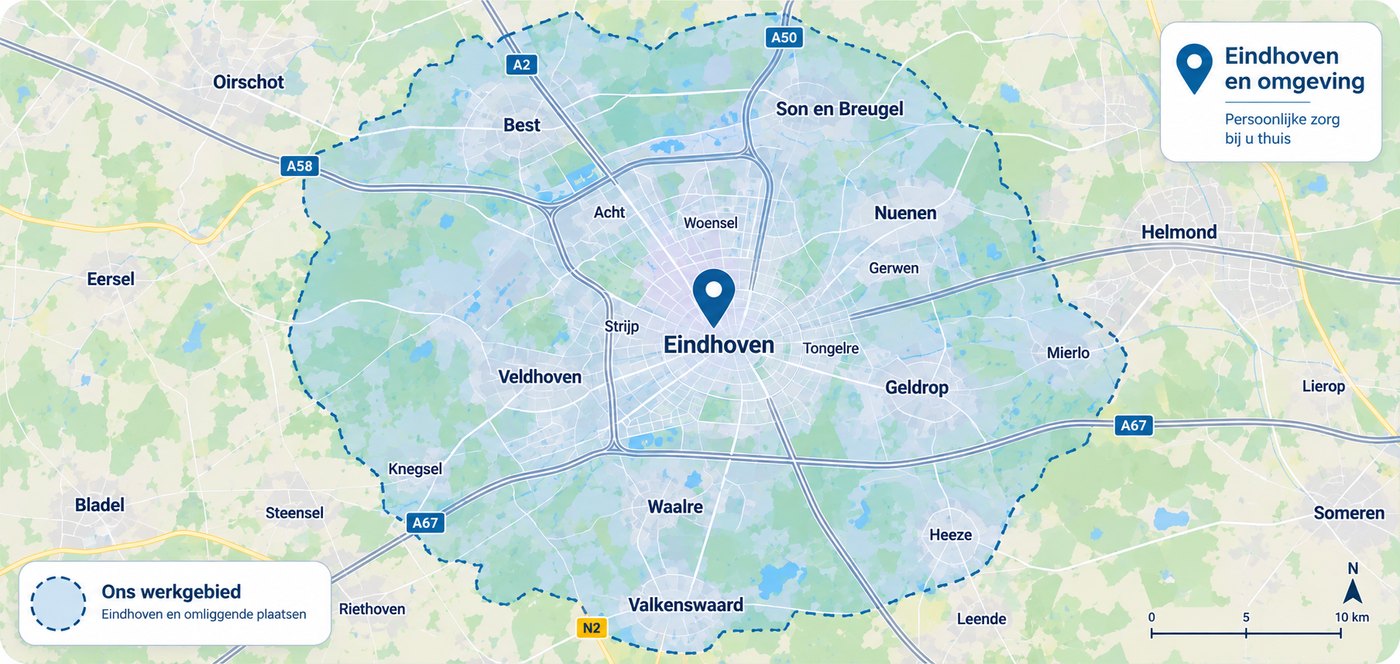 Kaart van het werkgebied: Eindhoven, Veldhoven en omgeving